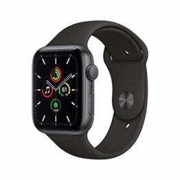 Apple Watch SE GPS, 44mm Space Gray Aluminium Case with Black Sport Band - Regular (Renewed) - 1