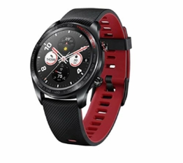 HONOR Smartwatch im klassischen Uhrendesign mit 3 cm (1,2 Zoll) AMOLED Display, Meteorite Black + Rotes Silikon - 1